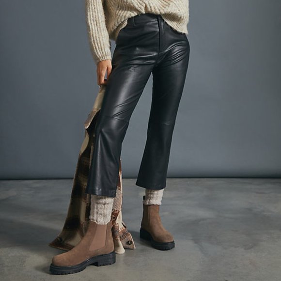 Avec Les Filles Pants - Avec Les Filles | Leather Cropped Flare Trousers